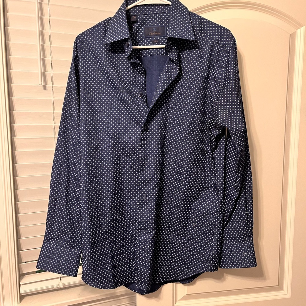 David Donahue Dark Blue Patterned Men's Shirt
